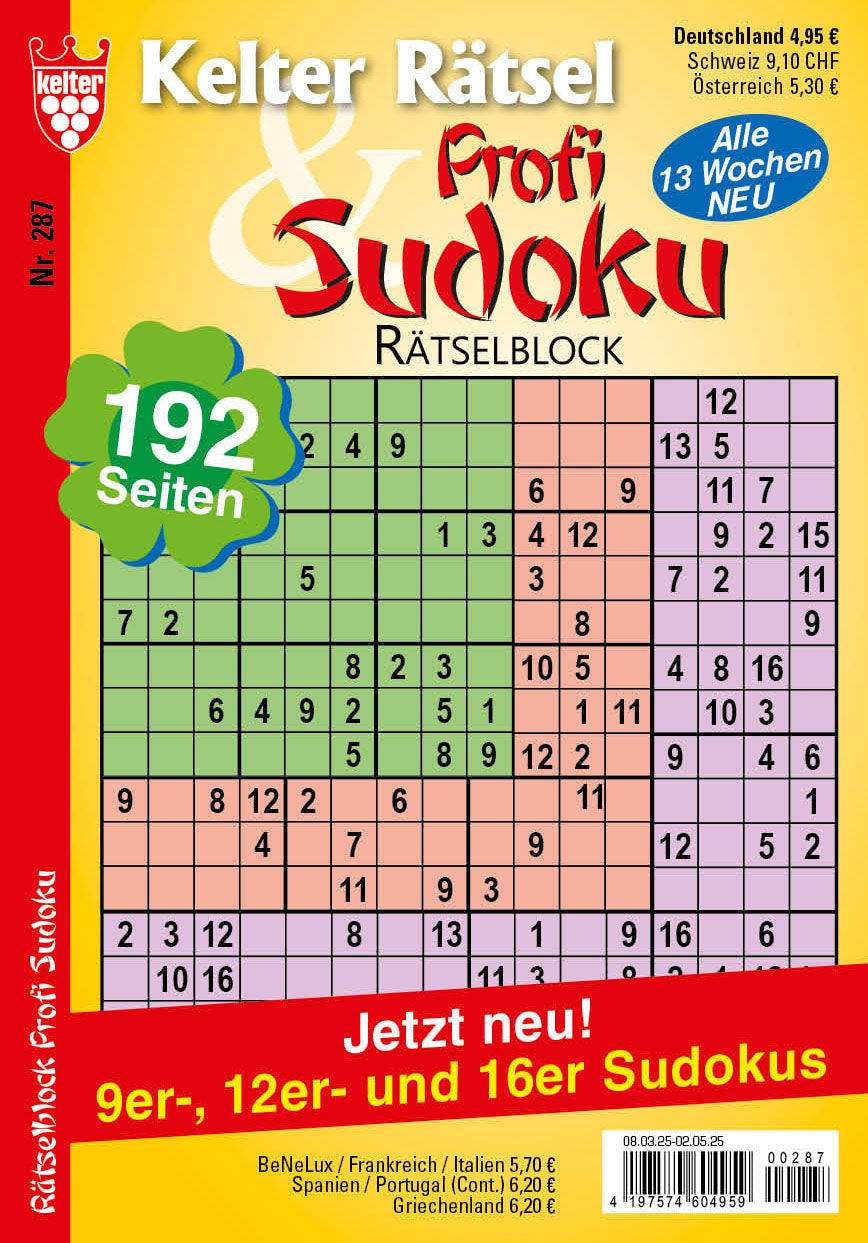 Kelter Rätsel & Rätselblock Profi Sudoku #287