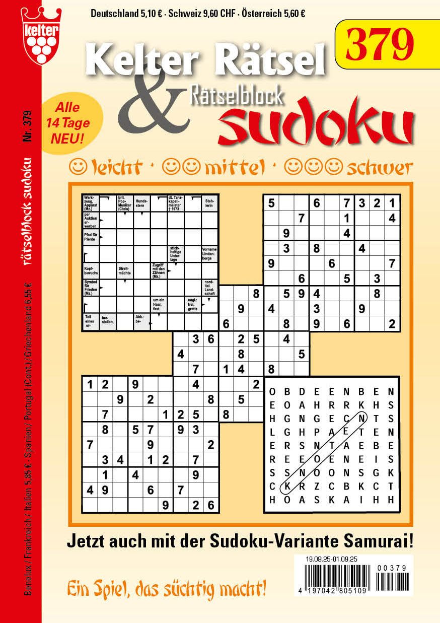 Kelter Rätsel & Rätselblock Sudoku #379