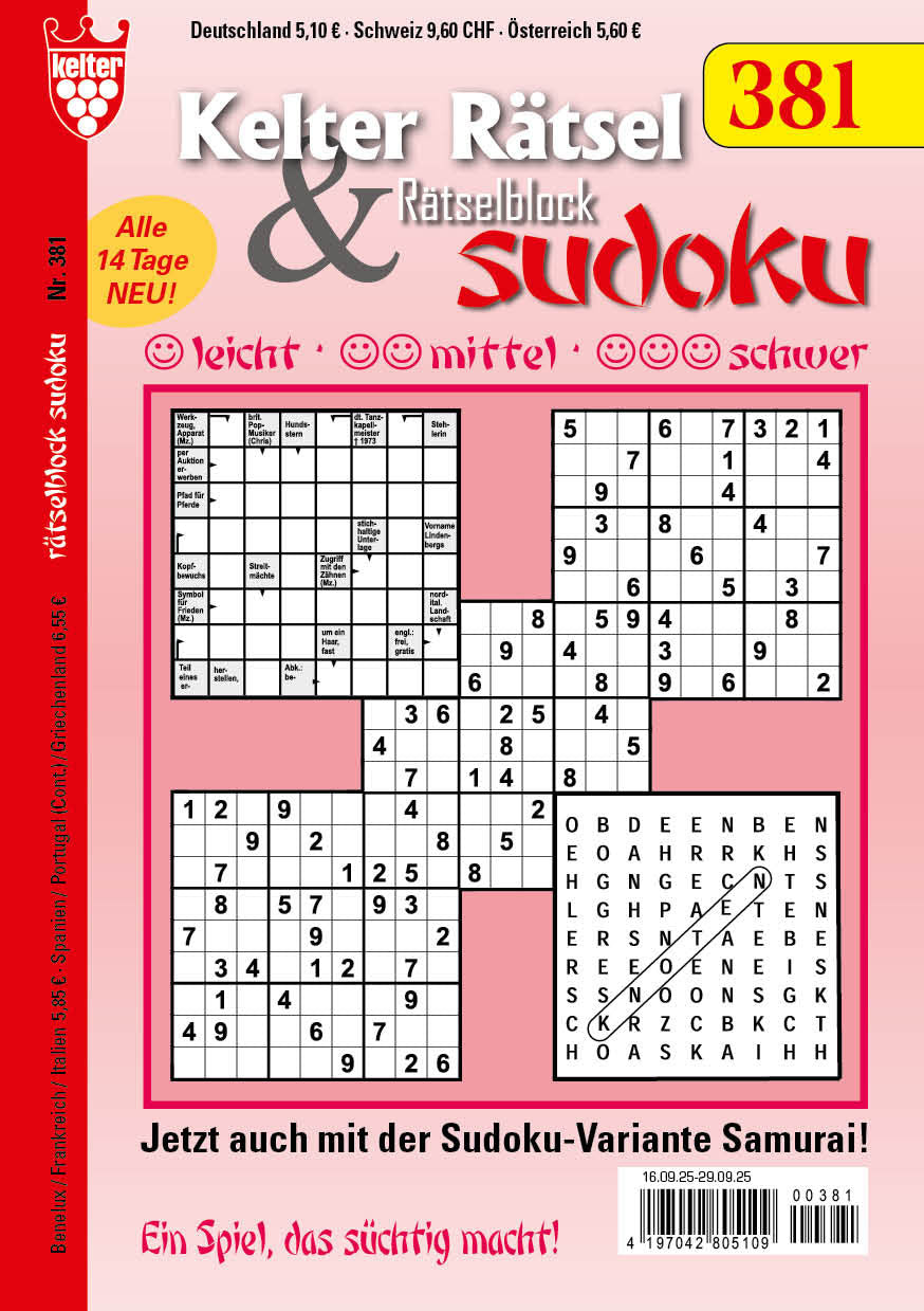 Kelter Rätsel & Rätselblock Sudoku #381