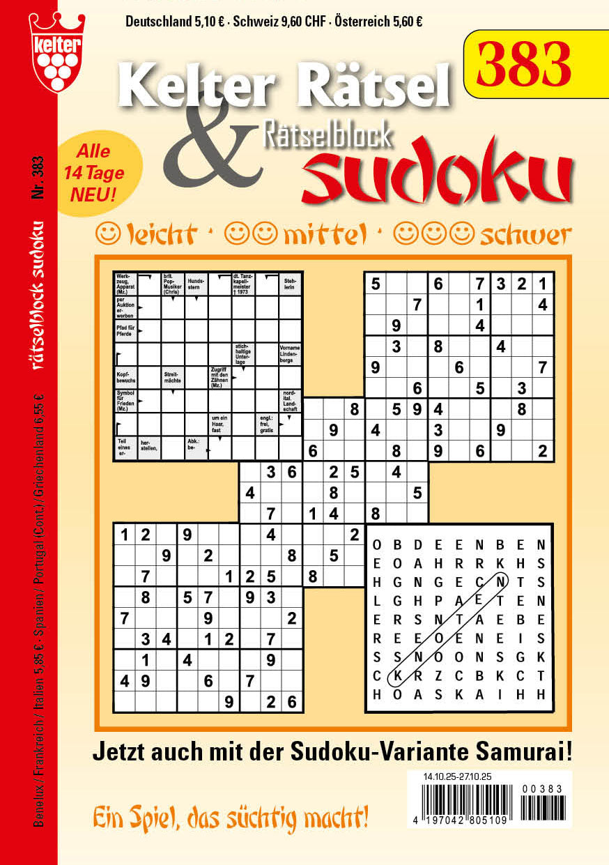 Kelter Rätsel & Rätselblock Sudoku #383