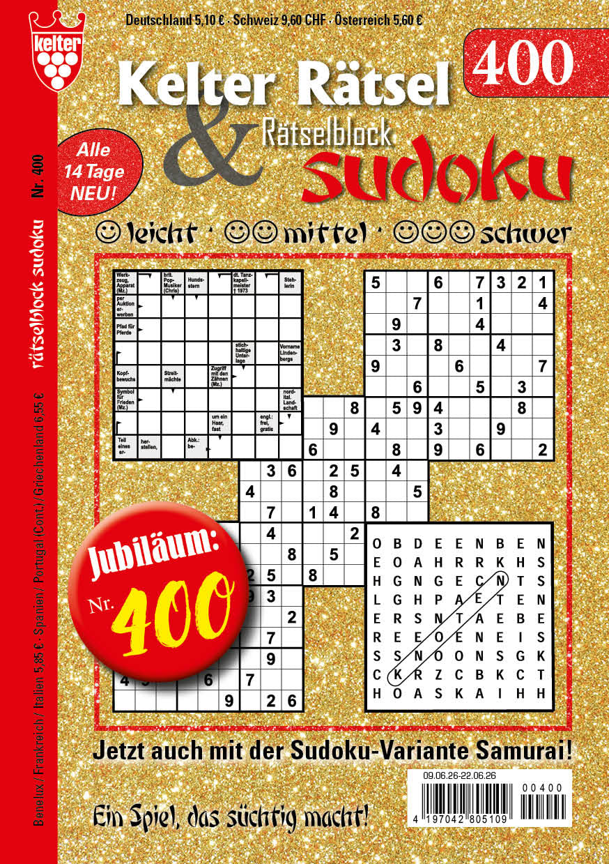Kelter Rätsel & Rätselblock Sudoku #400