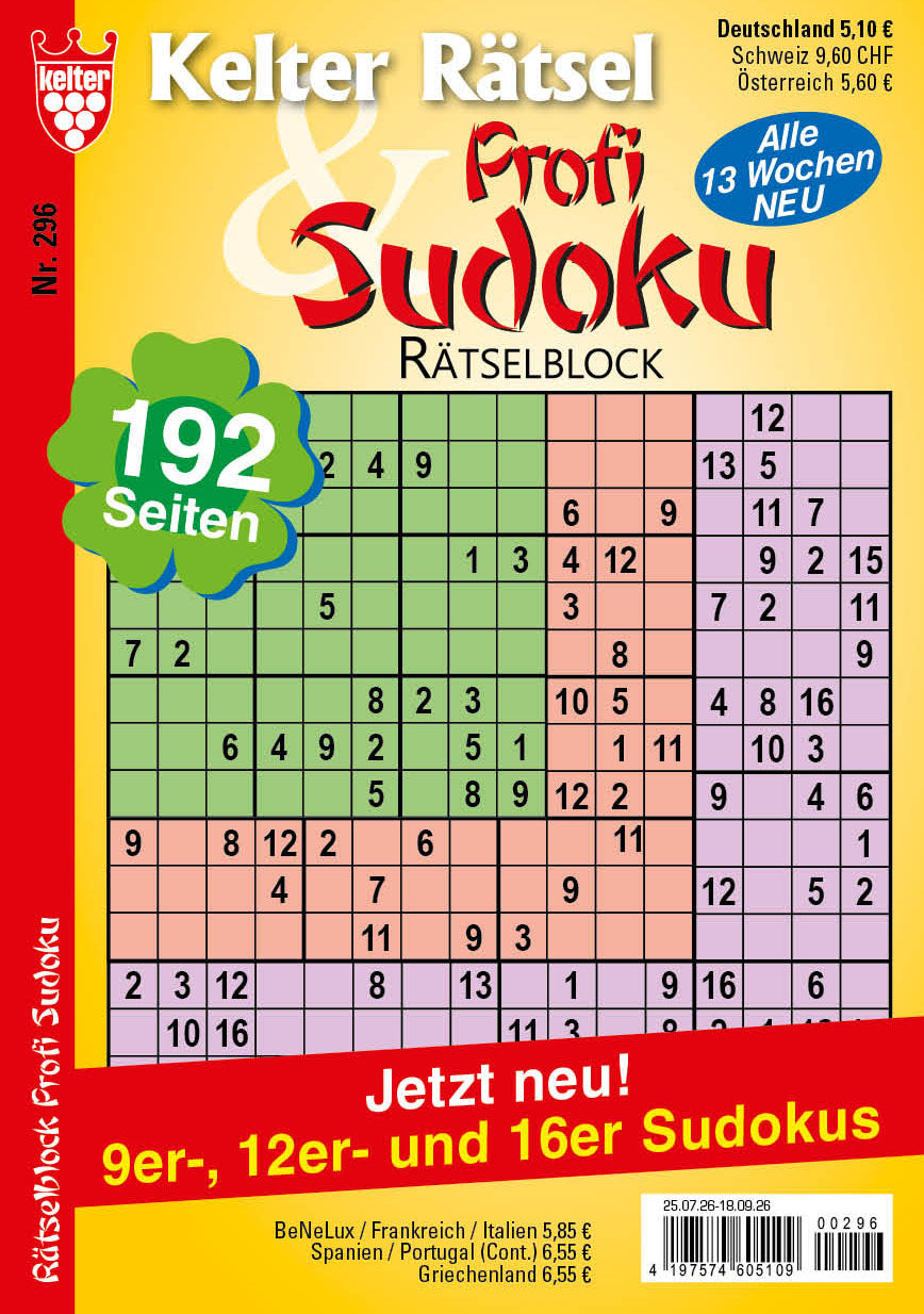 Kelter Rätsel & Rätselblock Profi Sudoku #296