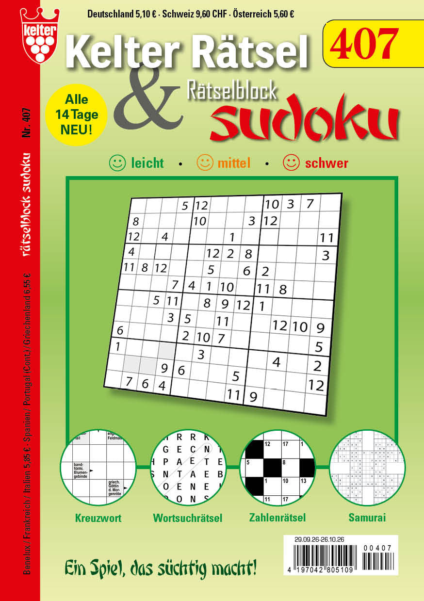 Kelter Rätsel & Rätselblock Sudoku #407