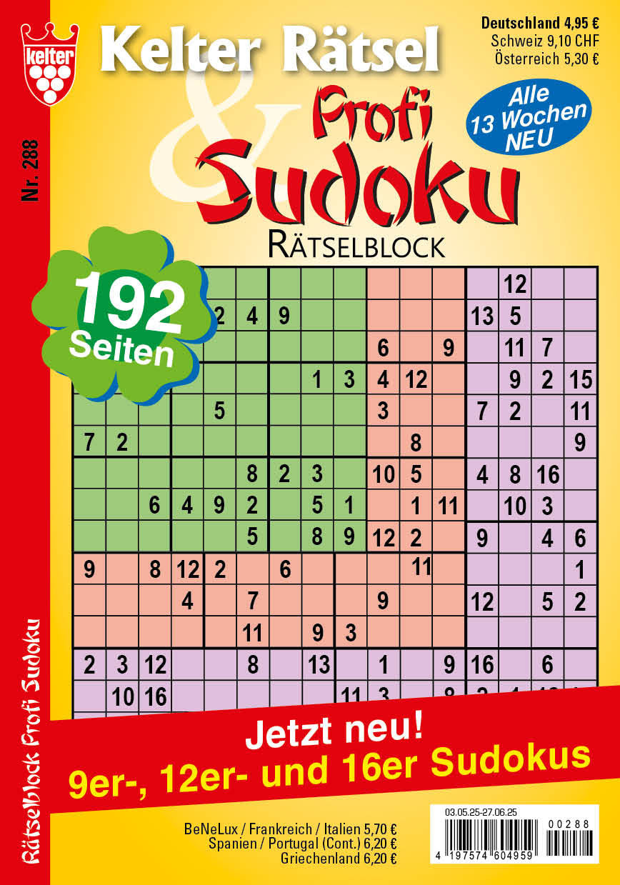 Kelter Rätsel & Rätselblock Profi Sudoku #288
