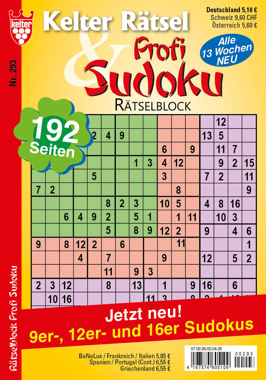 Kelter Rätsel & Rätselblock Profi Sudoku #293