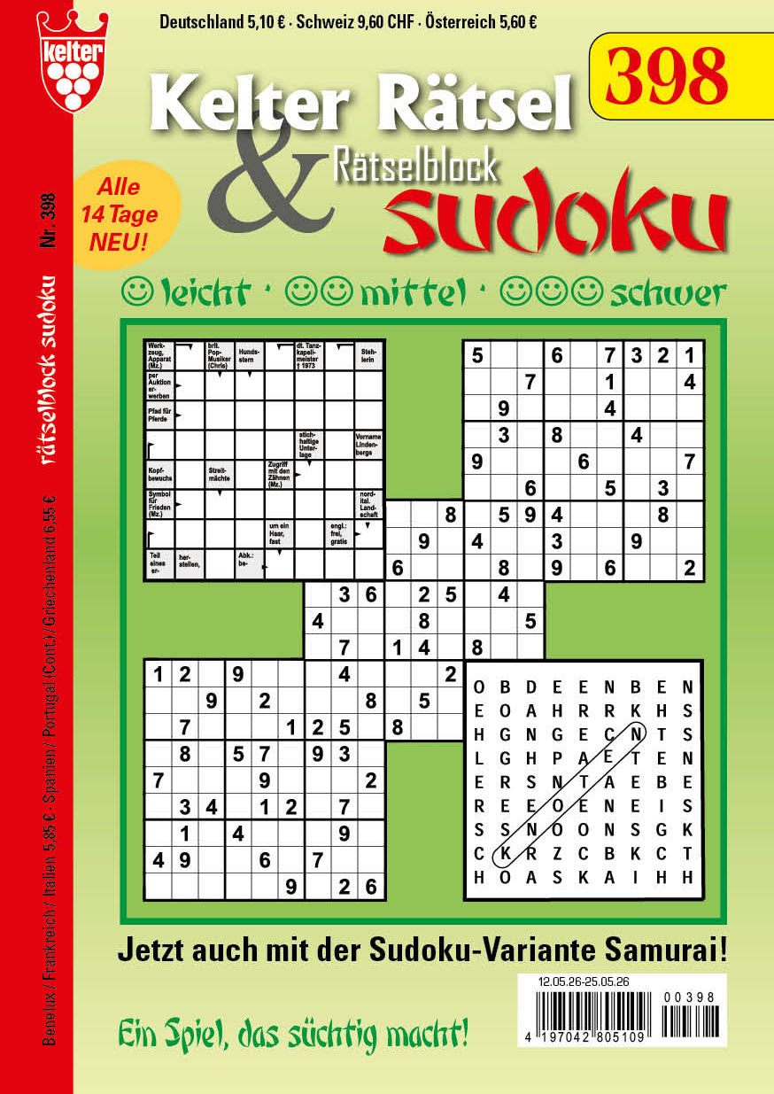 Kelter Rätsel & Rätselblock Sudoku #398